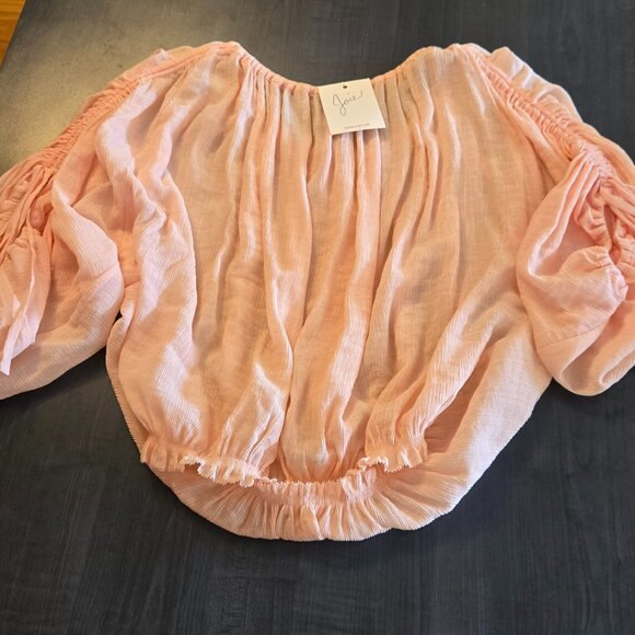 Joie Designer Off The Shoulder Textured Ruched Pink Blouse Medium - Picture 7 of 7